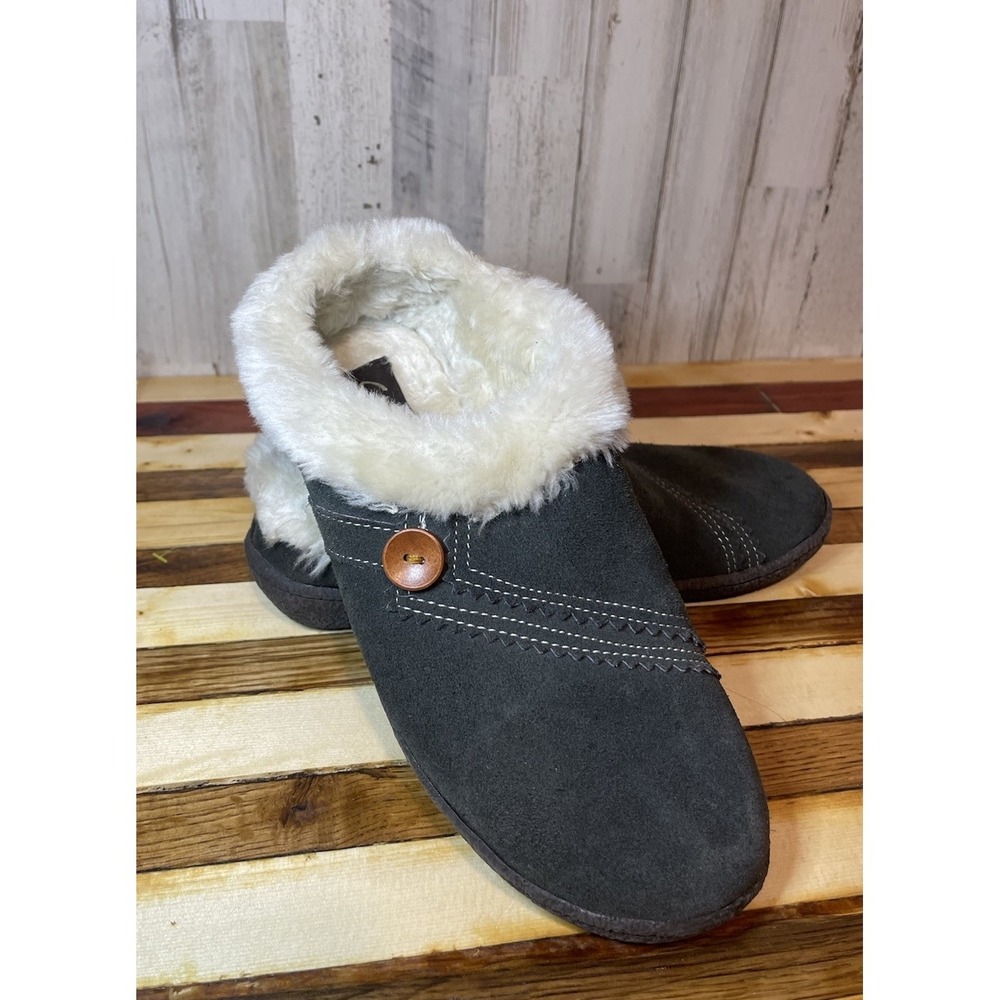 Clarks Kimberly Clog slipper With Faux Fur Lining Gray SuedeSize9
